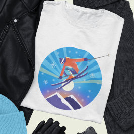 Camiseta Esquiador No Céu Noturno Nevado