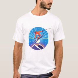Camiseta Esquiador No Céu Noturno Nevado