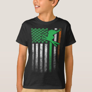 Camiseta Esquiando Bandeira Americana Irlandesa Dia de São