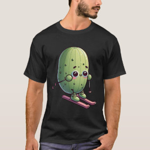 Camiseta Esquiando Cacto Fofo Neve Alpina Kawaii Desenho