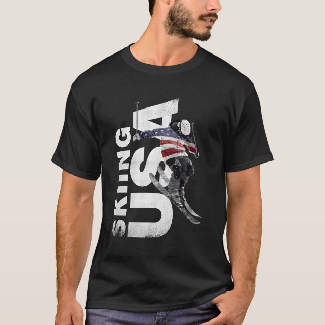 Camiseta Esquiar O Suporte Dos Eua A Equipe Usa Flag Ski (Frente)
