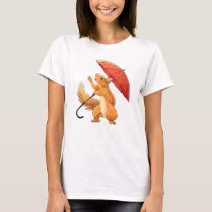 Camiseta Esquilo Adorável Com Guarda-chuvas