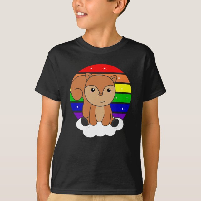 Camiseta Esquilo Arco-Íris Glitter Kawaii Croissant (Frente)