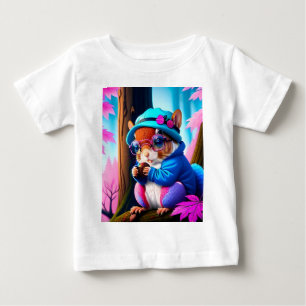 Camiseta Esquilo Azul Comendo Uma Fruta