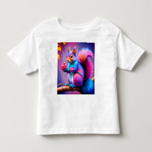 Camiseta Esquilo Azul Comendo Uma Fruta