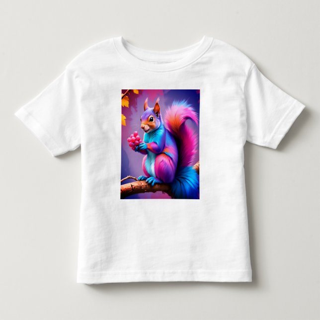 Camiseta Esquilo Azul Comendo Uma Fruta (Frente)
