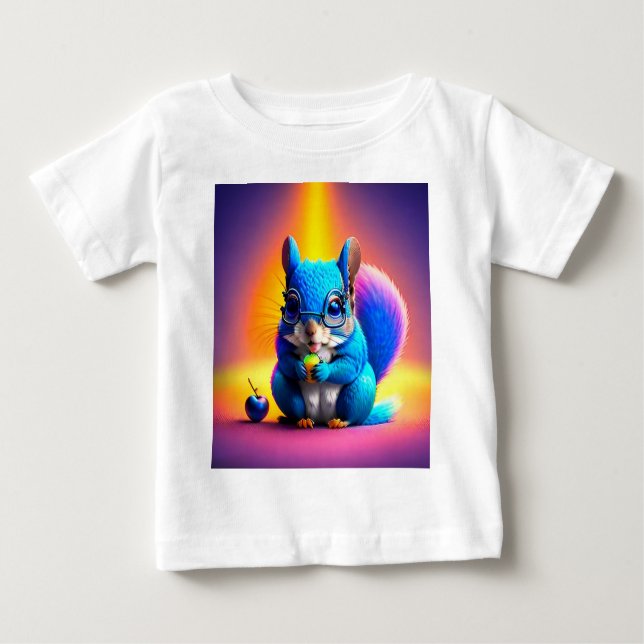 Camiseta Esquilo Azul Comendo Uma Fruta (Frente)