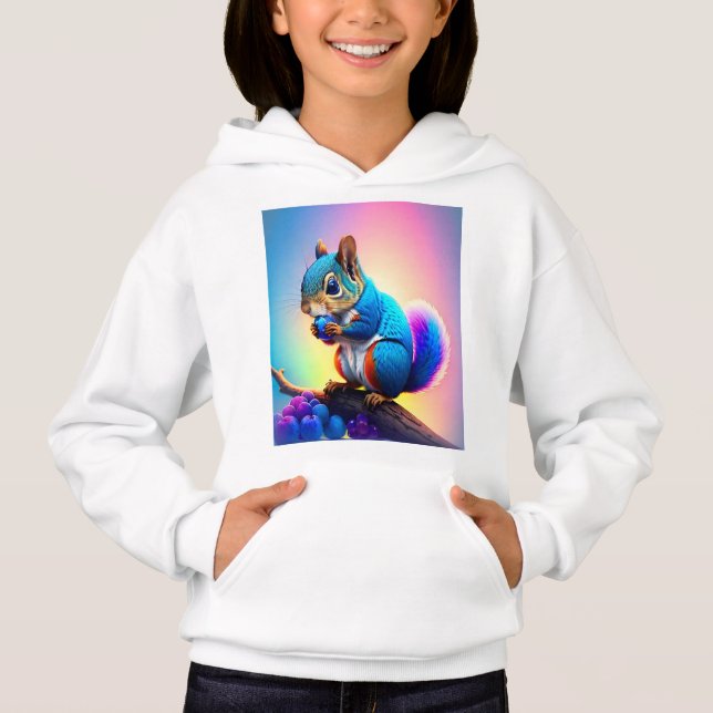 Camiseta Esquilo Azul Comendo Uma Fruta-323232 (Frente)