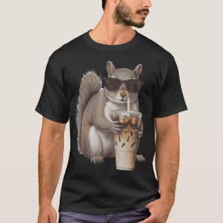 Camiseta Esquilo Bebendo Café Gelado Amante Engraçado Anima