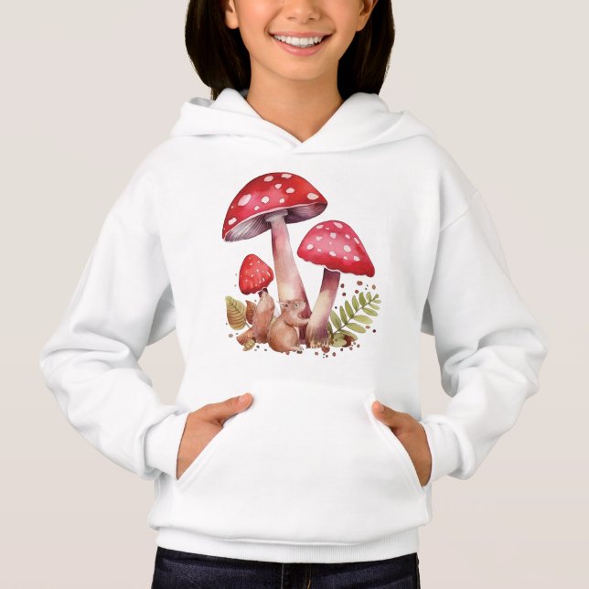 Camiseta Esquilo bonito com Cogumelos Vermelhos (Frente)