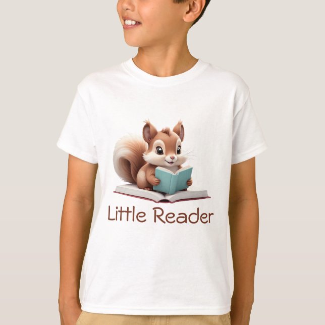 Camiseta Esquilo Bonito Lendo Camisa-T De Um Livro Para Cri (Frente)
