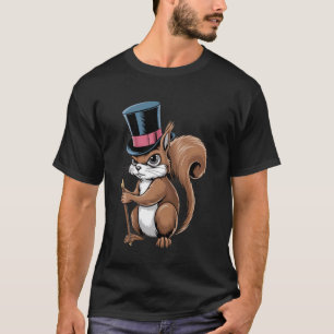 Camiseta Esquilo Chique com Chapéu Alto Design Animais Engr