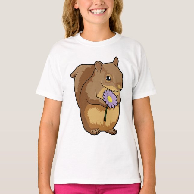 Camiseta Esquilo com flor púrpura (Frente)