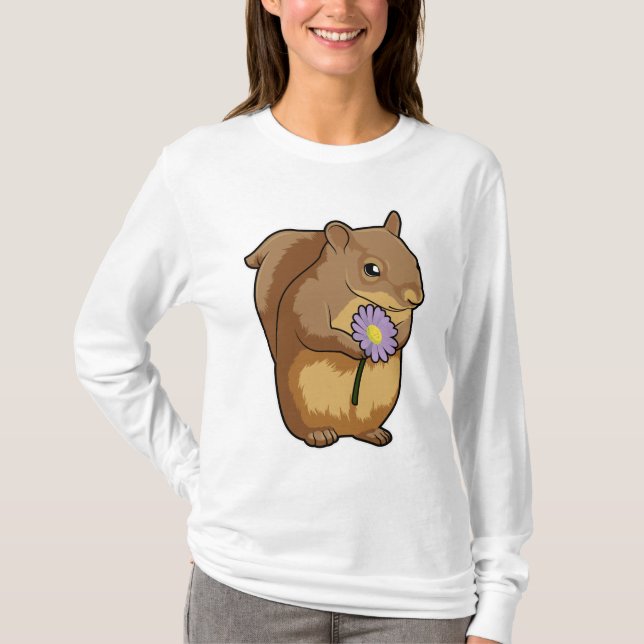 Camiseta Esquilo com flor púrpura (Frente)