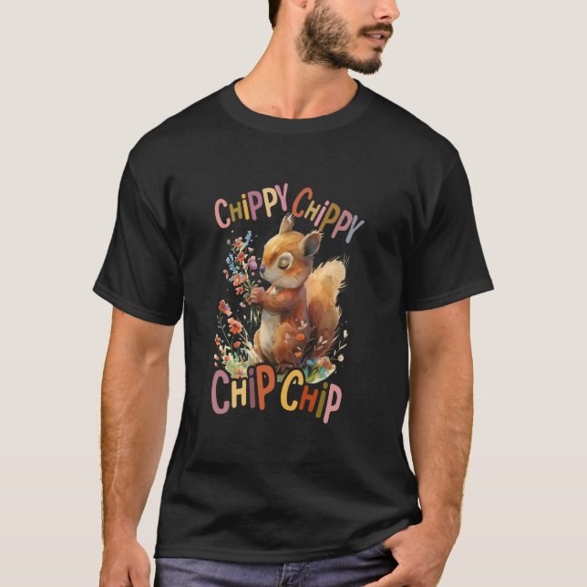 Camiseta esquilo com flores e esquilos bonitos (Frente)