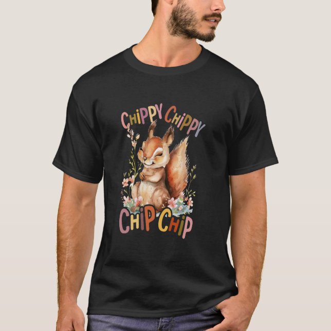 Camiseta esquilo com flores e esquilos bonitos (Frente)