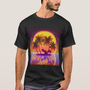 Camiseta Esquilo da Ilha Retro no Pôr do Sol Neon