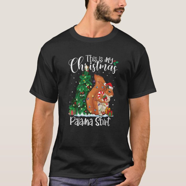 Camiseta Esquilo das luzes de Natal Pajama Squirrel Xmas (Frente)