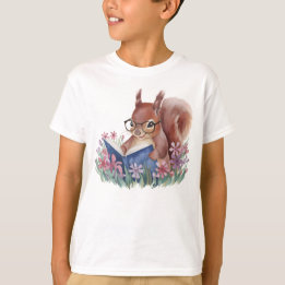 Camiseta Esquilo De Aquarela Lendo Um Livro