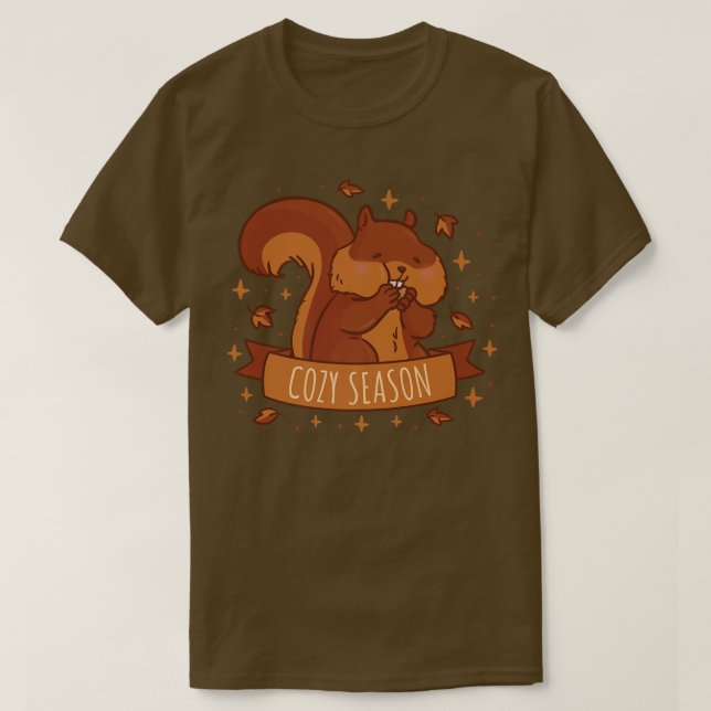 Camiseta Esquilo de Cute da Estação Cozy com Folhas de outo (Frente do Design)