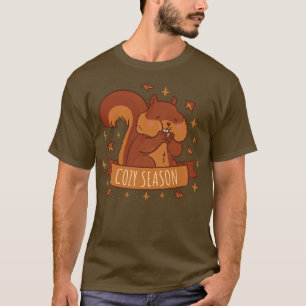 Camiseta Esquilo de Cute da Estação Cozy com Folhas de outo