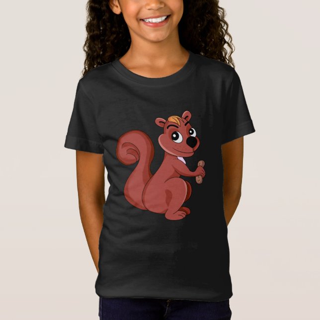 Camiseta Esquilo de desenho animado bonito com amendoim (Frente)