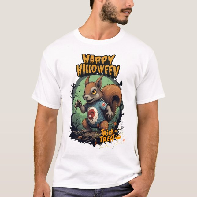 Camiseta Esquilo de Halloween Mischievel - Truque ou Tratar (Frente)