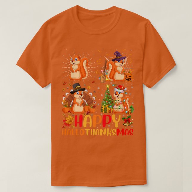 Camiseta Esquilo de Natal de Ação de Graças de Halloween Ha (Frente do Design)