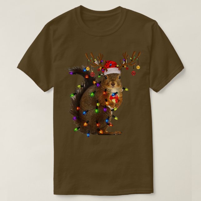 Camiseta Esquilo de Natal Feio Luzes de Xmas (Frente do Design)