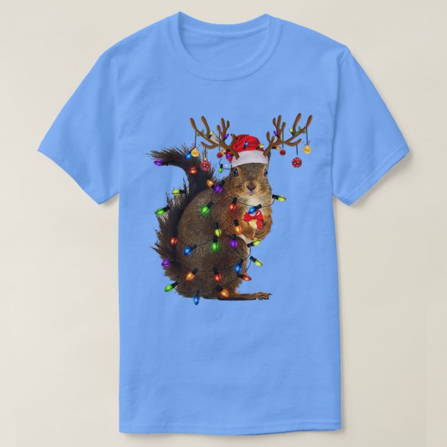 Camiseta Esquilo de Natal Feio Luzes de Xmas (Frente do Design)