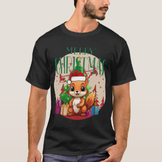 Camiseta Esquilo de sorriso festivo em Santa Hat