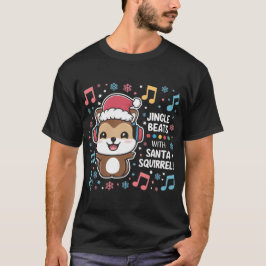 Camiseta Esquilo em Fones de ouvido e Santa Hat - Jingle Be