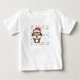 Camiseta Esquilo em Fones de ouvido e Santa Hat - Jingle Be