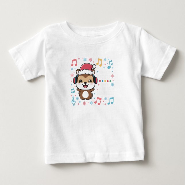 Camiseta Esquilo em Fones de ouvido e Santa Hat - Jingle Be (Frente)