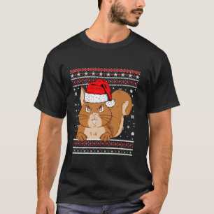Camiseta Esquilo Engraçado Feio Em Xmas Santa Hat Flocos De