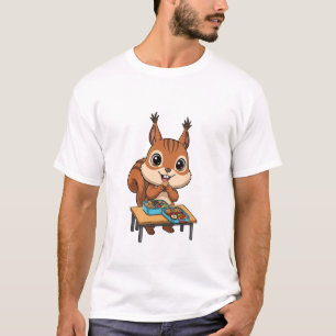 Camiseta Esquilo Feliz e Fofo Comendo Almoço de Caixas Bent