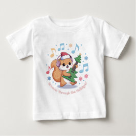 Camiseta Esquilo Festivo tocando guitarra cercada de neve
