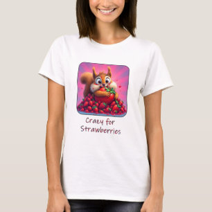 Camiseta Esquilo Fofo “Louco por Morangos”, engraçado