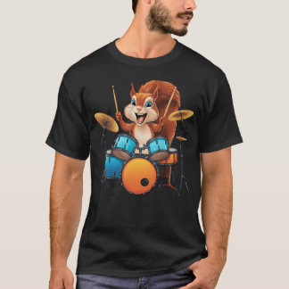 Camiseta Esquilo Fofo Tocando Bateria Esquilo Baterista Mús