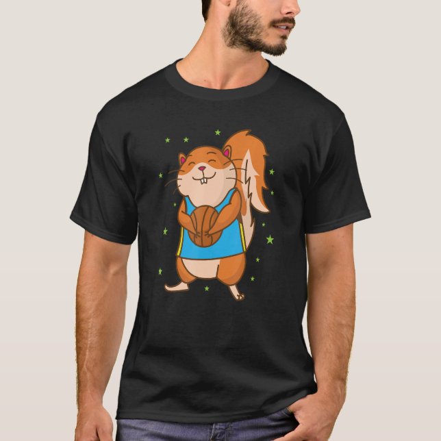Camiseta Esquilo jogando Basquete Árvore Animal (Frente)