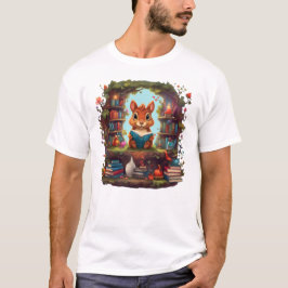 Camiseta Esquilo Lendo Em Uma Prateleira De Livros Antigos