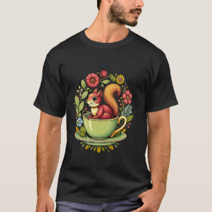 Camiseta Esquilo na Xícara de Café e Flores