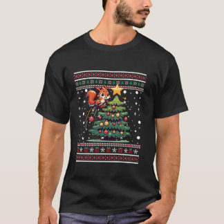 Camiseta Esquilo Natal Feio Árvore Santa Hat Snowf