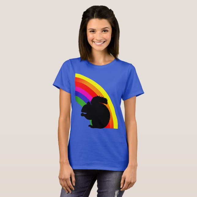 Camiseta Esquilo Negro Silhueta Colorida Rainbow Womens (Frente Completa)