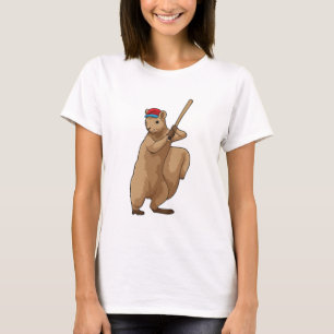 Camiseta Esquilo no Baseball com bastão de Baseball