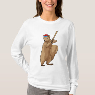 Camiseta Esquilo no Baseball com bastão de beisebol