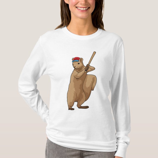 Camiseta Esquilo no Baseball com bastão de beisebol (Frente)