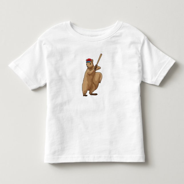 Camiseta Esquilo no Baseball com bastão de beisebol (Frente)