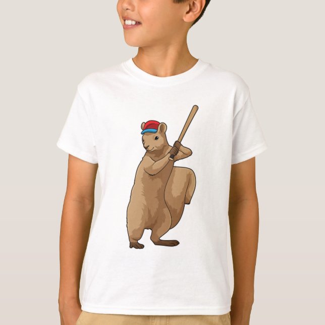 Camiseta Esquilo no Baseball com bastão de beisebol (Frente)