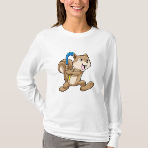 Camiseta Esquilo no hóquei de campo com bastão de hóquei